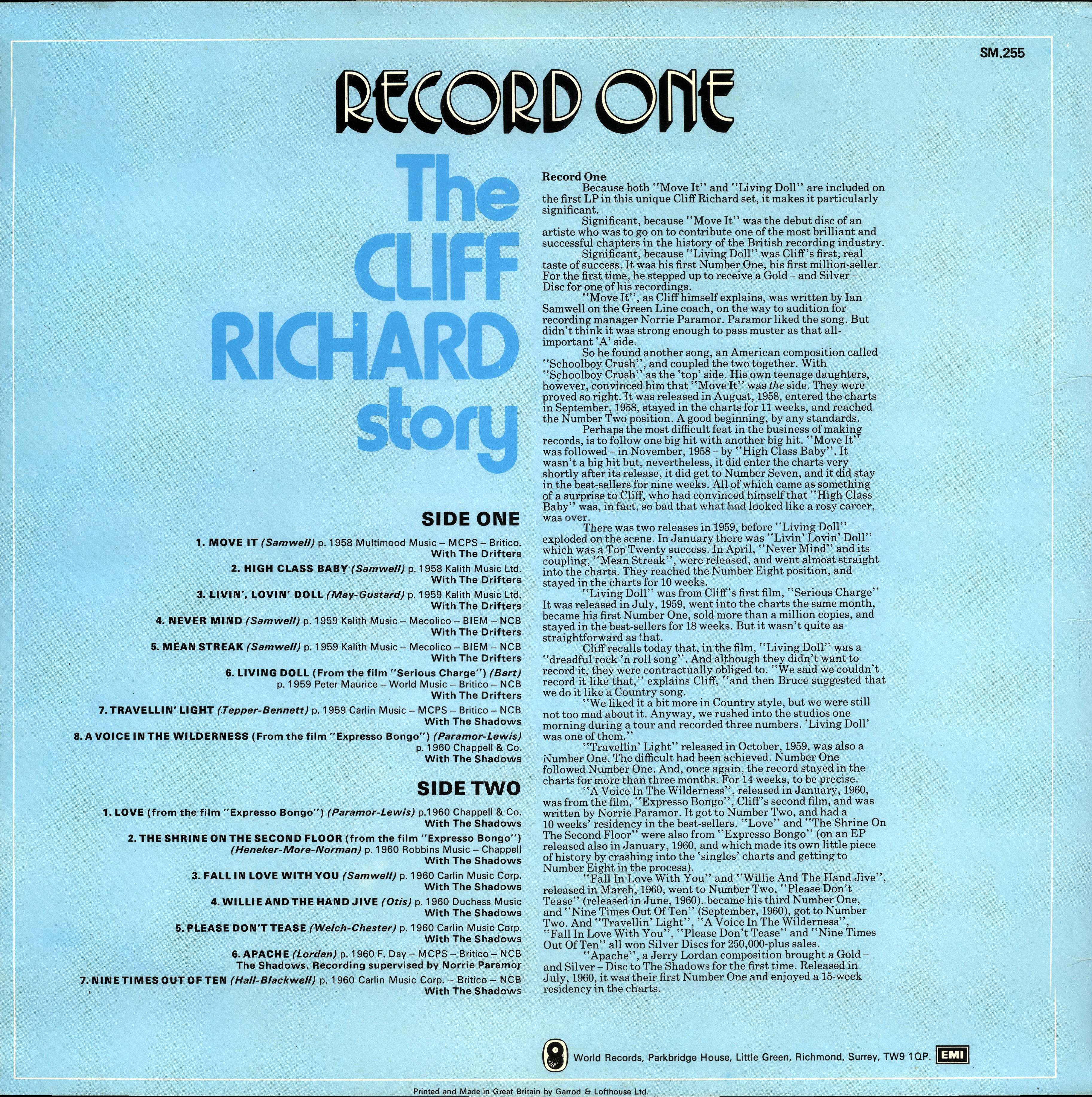 Cliff Richard The Cliff Richard Story : LP Back 1